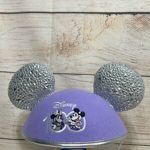 NWT Disney Anniversary Platinum Mickey Ears Hat Purple